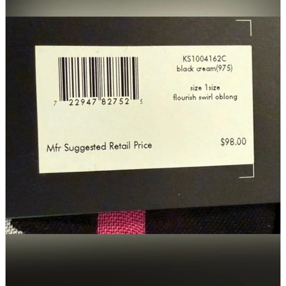 Kate Spade New York Flourish Swirl Oblong Scarf Bandana Black White Pink NWT $98